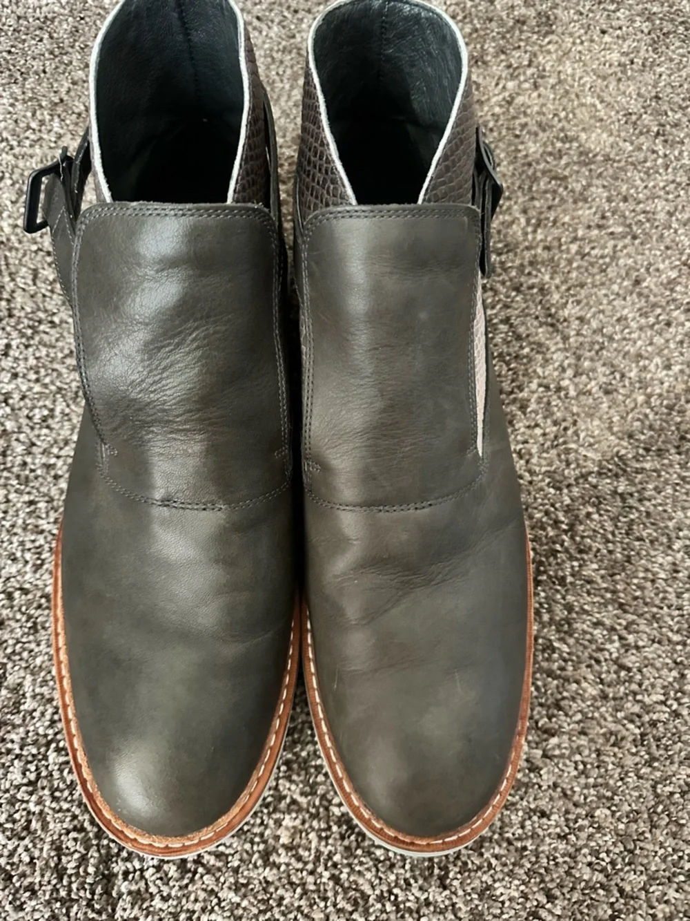 Camper Magnus Green Leather & Snakeskin Ankle Strap Boots Size 44 / US 10.5–11